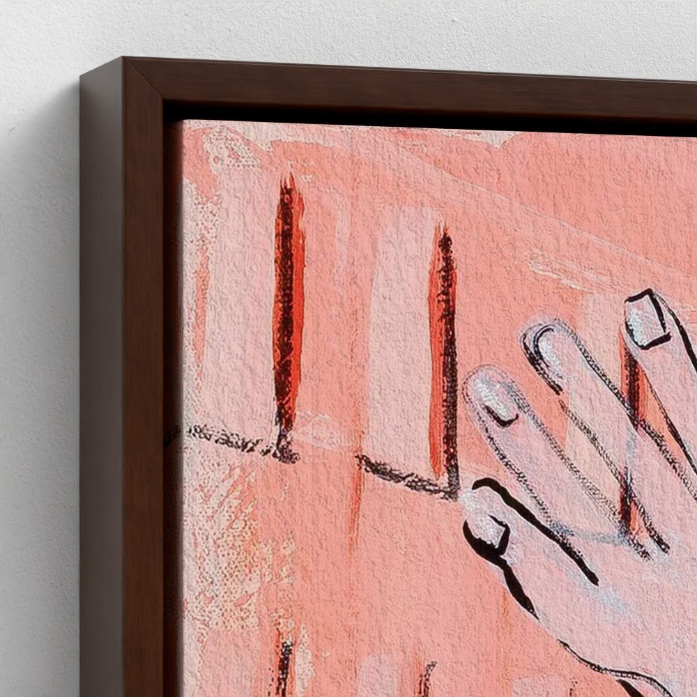 prodigi-media-sync:v1:Les Demoiselles d’Vogue:framed-canvas/brown/closeup