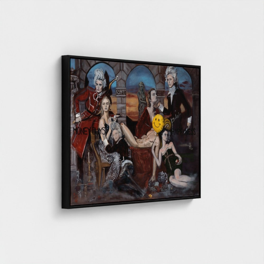 prodigi-media-sync:v1:Money Buys Happiness:framed-canvas/black/angled