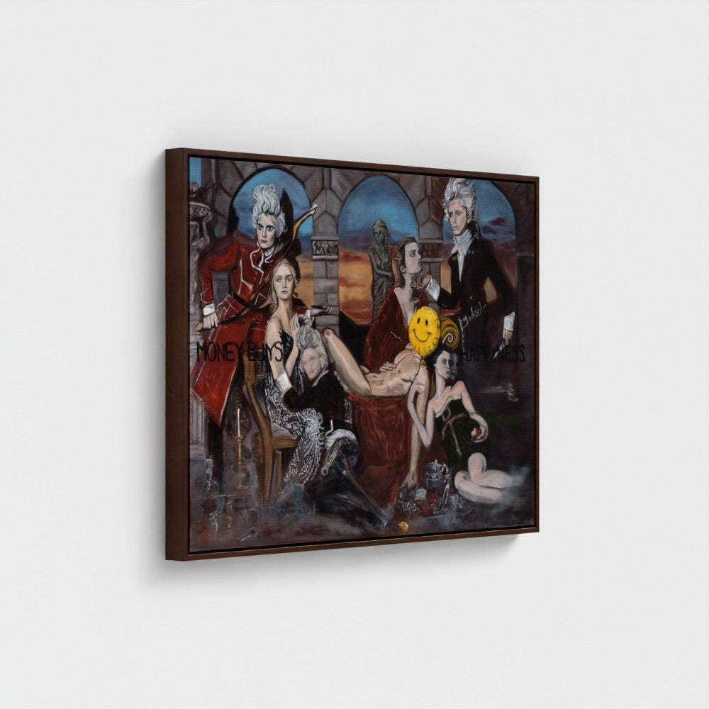 prodigi-media-sync:v1:Money Buys Happiness:framed-canvas/brown/angled