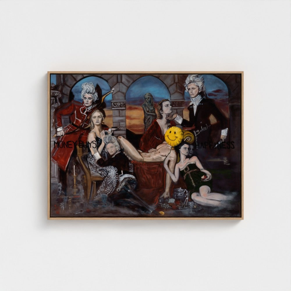 prodigi-media-sync:v1:Money Buys Happiness:framed-canvas/natural/headon